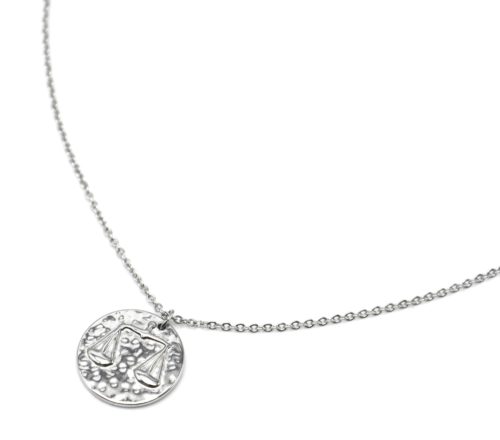 Collier-Pendentif-Medaille-Signe-Astro-Balance-Acier-Argente