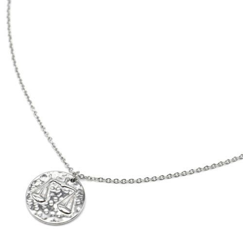 Collier-Pendentif-Medaille-Signe-Astro-Balance-Acier-Argente