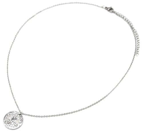 Collier-Pendentif-Medaille-Signe-Astro-Balance-Acier-Argente