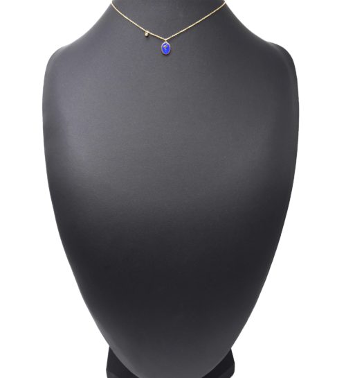 Collier-Fine-Chaine-Acier-Dore-avec-Ovale-Email-Bleu-Motif-Flamant-Rose