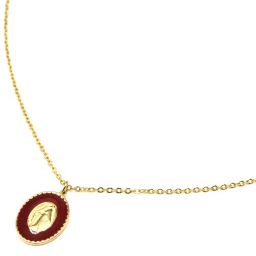 Collier-Fine-Chaine-Acier-Dore-avec-Vierge-Marie-Contour-Email-Bordeaux