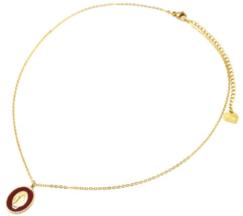 Collier-Fine-Chaine-Acier-Dore-avec-Vierge-Marie-Contour-Email-Bordeaux