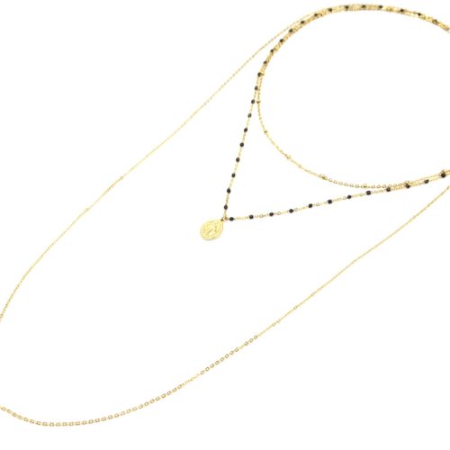 Collier-Triple-Chaine-Mini-Perles-Vierge-Marie-Acier-Dore-et-Croix-Noir