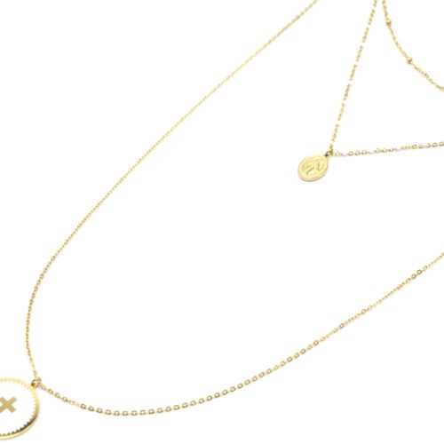 Collier-Triple-Chaine-Mini-Perles-Vierge-Marie-Acier-Dore-et-Croix-Blanc