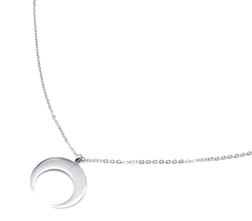 Sautoir-Collier-Fine-Chaine-avec-Pendentif-Corne-Lune-Acier-Argente