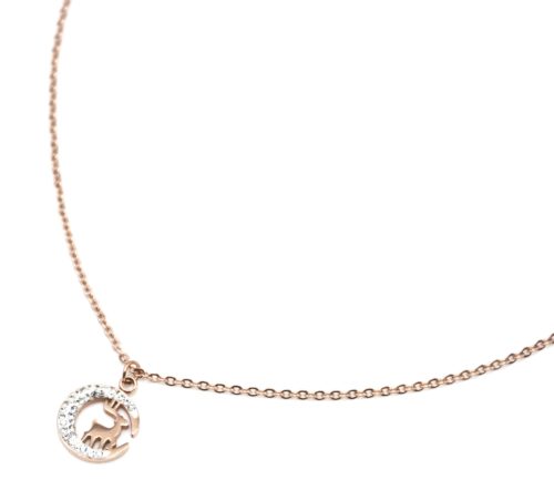 Collier-Fine-Chaine-avec-Pendentif-Lune-Strass-et-Cerf-Acier-Or-Rose