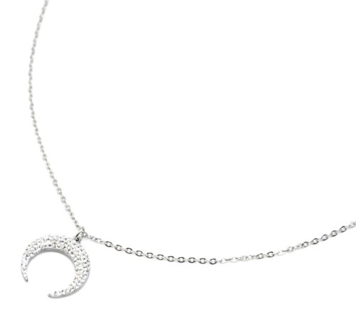 Collier-Fine-Chaine-Acier-Argente-avec-Pendentif-Corne-Lune-Strass-Blanc