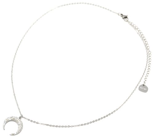 Collier-Fine-Chaine-Acier-Argente-avec-Pendentif-Corne-Lune-Strass-Blanc