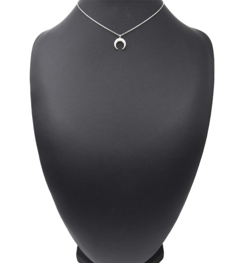 Collier-Fine-Chaine-Acier-Argente-avec-Pendentif-Corne-Lune-Strass-Blanc