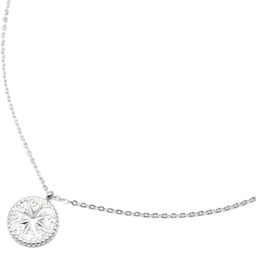 Collier-Fine-Chaine-Acier-Argente-avec-Cercle-Strass-Blanc-Motif-Soleil