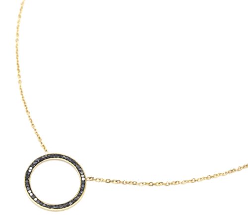 Collier-Fine-Chaine-Acier-Dore-avec-Pendentif-Cercle-Contour-Strass-Gris