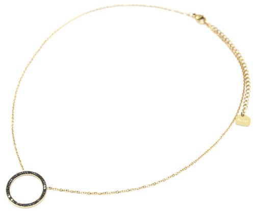 Collier-Fine-Chaine-Acier-Dore-avec-Pendentif-Cercle-Contour-Strass-Gris
