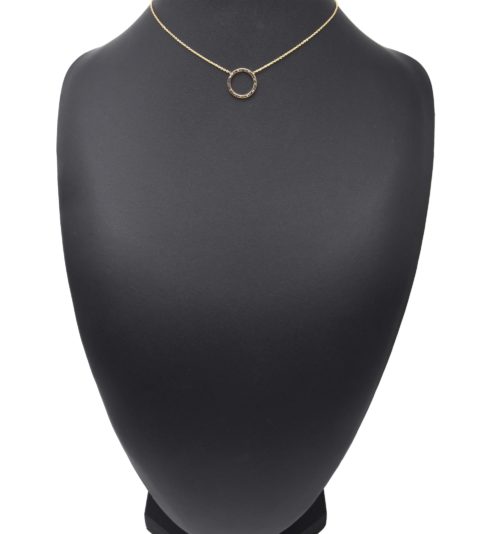 Collier-Fine-Chaine-Acier-Dore-avec-Pendentif-Cercle-Contour-Strass-Gris