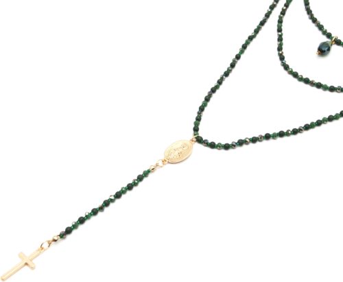 Sautoir-Collier-Multi-Rangs-Perles-Brillantes-Vert-Chapelet-Vierge-Marie-et-Croix-Metal-Dore
