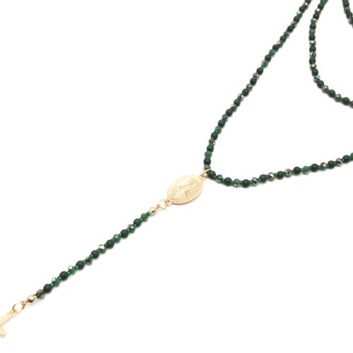 Sautoir-Collier-Multi-Rangs-Perles-Brillantes-Vert-Chapelet-Vierge-Marie-et-Croix-Metal-Dore