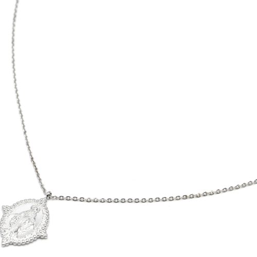 Sautoir-Collier-Fine-Chaine-avec-Medaille-Vierge-Marie-Contour-Points-Acier-Argente