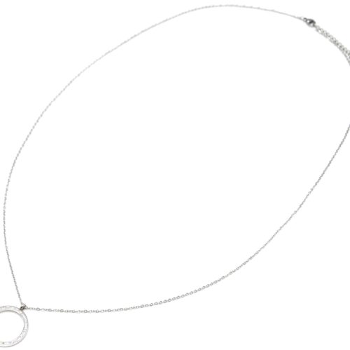 Sautoir-Collier-Fine-Chaine-Acier-Argente-avec-Pendentif-Cercle-Contour-Strass-Blanc