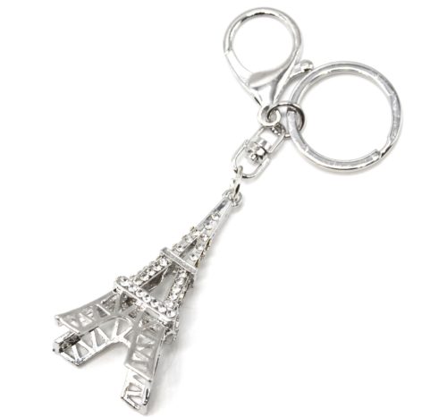 Porte-Cles-Bijou-de-Sac-Tour-Eiffel-Strass-et-Metal-Ajoure-Argente