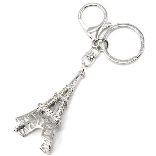 Porte-Cles-Bijou-de-Sac-Tour-Eiffel-Strass-et-Metal-Ajoure-Argente