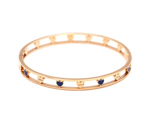 Bracelet-Jonc-Acier-Or-Rose-avec-Bande-Ajouree-Coeurs-Rouge-Bleu-et-Love