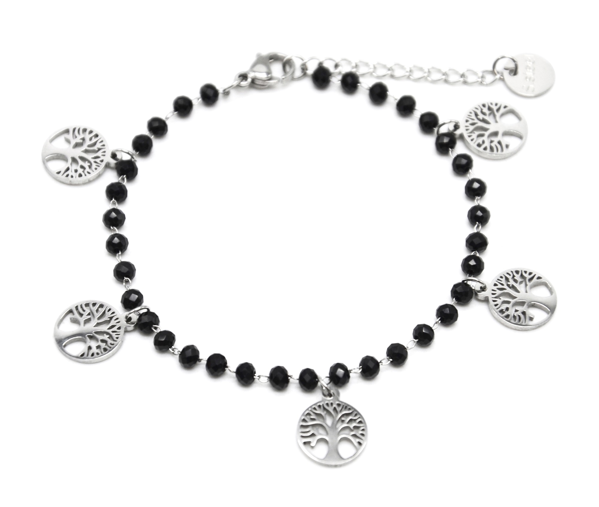 Bracelet, amitié, arbre de vie, hirondelles, infini, perle noire
