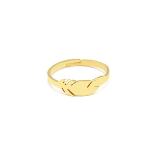 Bague-Fine-Reglable-avec-Plume-Acier-Dore