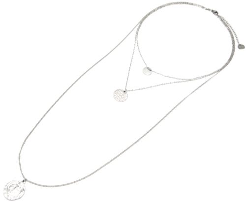 Collier-Triple-Chaine-avec-Medailles-Martelee-et-Fleur-de-Lys-Acier-Argente