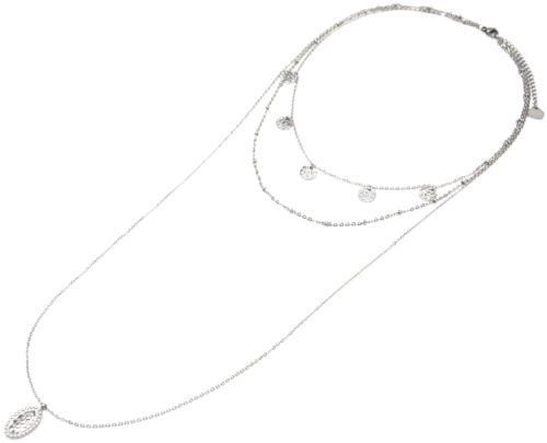 Collier-Triple-Chaine-avec-Pampilles-Martelees-et-Ovale-Triple-Points-Acier-Argente