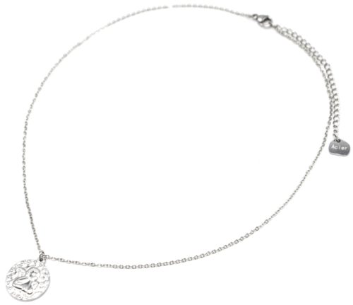 Collier-Fine-Chaine-avec-Medaille-Martelee-Ange-et-Points-Acier-Argente