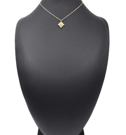 Collier-Fine-Chaine-avec-Cercle-Martele-Contour-Points-Acier-Dore