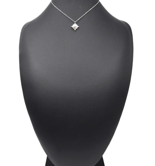 Collier-Fine-Chaine-avec-Cercle-Etoile-Polaire-Contour-Points-Acier-Argente