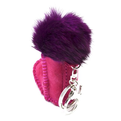 Porte-Cles-Bijou-de-Sac-Bottine-Boot-Effet-Daim-avec-Pompon-Violet