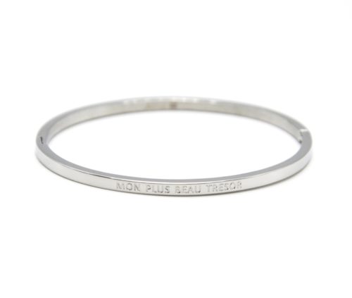 Bracelet-Jonc-Fin-Acier-Argente-avec-Message-Mon-Plus-Beau-Tresor