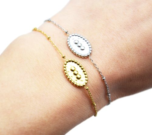 Bracelet-Chaine-Boules-avec-Ovale-Martele-Triple-Points-Acier