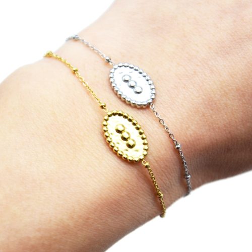 Bracelet-Chaine-Boules-avec-Ovale-Martele-Triple-Points-Acier