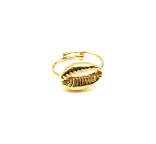 Bague-Reglable-avec-Coquillage-Cauri-Acier-Dore