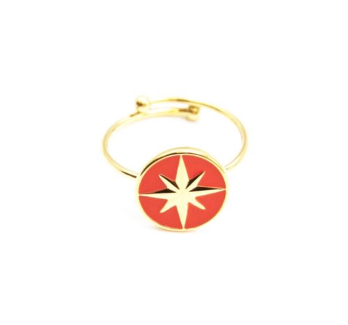 Bague-Reglable-Acier-Dore-avec-Cercle-Orange-Motif-Etoile-Polaire