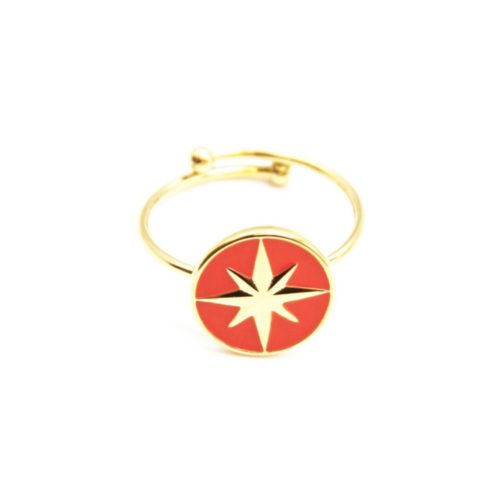 Bague-Reglable-Acier-Dore-avec-Cercle-Orange-Motif-Etoile-Polaire