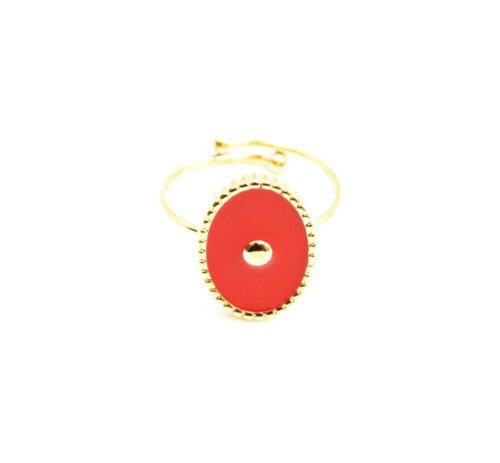 Bague-Reglable-Acier-Dore-avec-Ovale-Email-Orange-Motif-Point