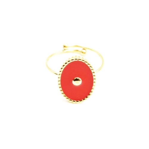 Bague-Reglable-Acier-Dore-avec-Ovale-Email-Orange-Motif-Point