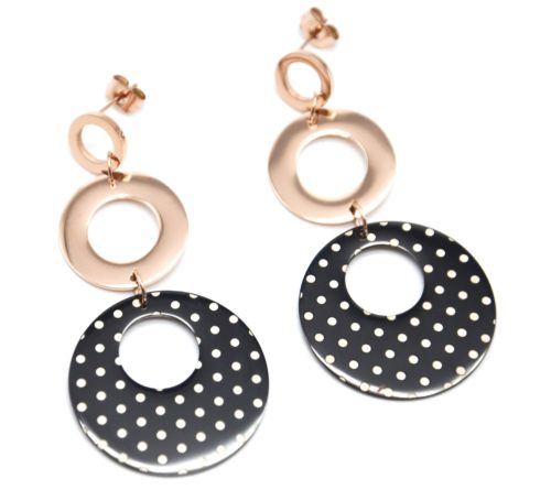 Boucles-dOreilles-Pendantes-Triple-Cercles-Acier-Or-Rose-Noir-Motif-Petits-Pois