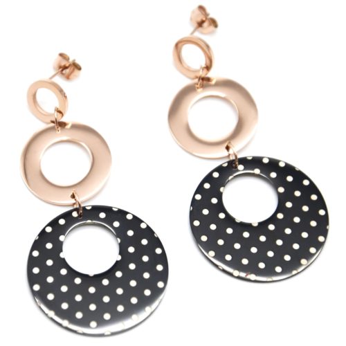 Boucles-dOreilles-Pendantes-Triple-Cercles-Acier-Or-Rose-Noir-Motif-Petits-Pois