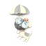 Broche-Chien-Metal-Peint-Gris-Ecru-avec-Parasol-et-Lunettes-de-Soleil