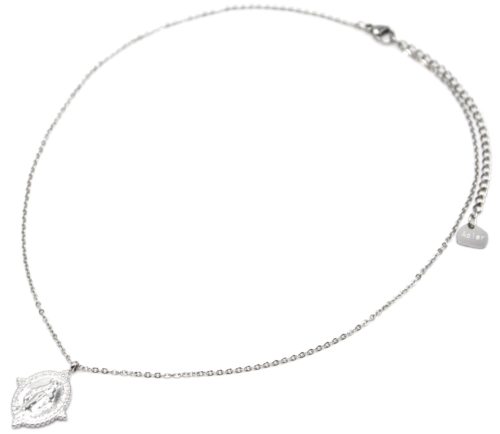 Collier-Fine-Chaine-avec-Medaille-Vierge-Marie-Contour-Points-Acier-Argente