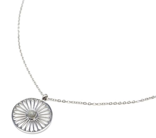 Collier-Fine-Chaine-avec-Pendentif-Fleur-Ajouree-Acier-Argente-et-Pierre-Grise