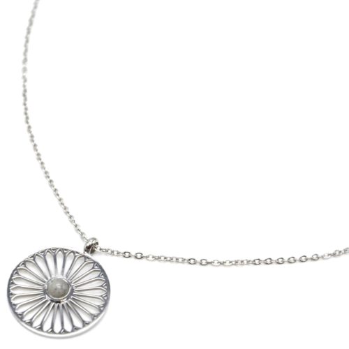 Collier-Fine-Chaine-avec-Pendentif-Fleur-Ajouree-Acier-Argente-et-Pierre-Grise