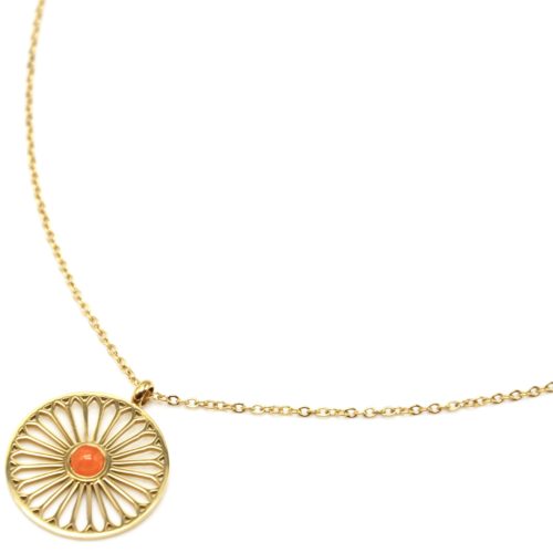 Collier-Fine-Chaine-avec-Pendentif-Fleur-Ajouree-Acier-Dore-et-Pierre-Orange