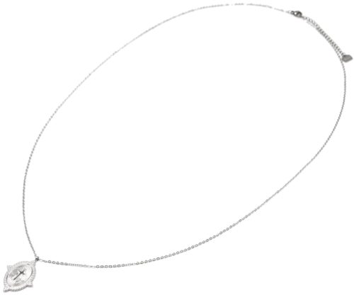 Sautoir-Collier-Fine-Chaine-avec-Medaille-Rayons-Croix-Contour-Points-Acier-Argente