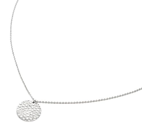 Sautoir-Collier-Fine-Chaine-avec-Pendentif-Medaille-Martelee-Acier-Argente