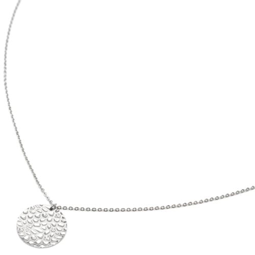 Sautoir-Collier-Fine-Chaine-avec-Pendentif-Medaille-Martelee-Acier-Argente